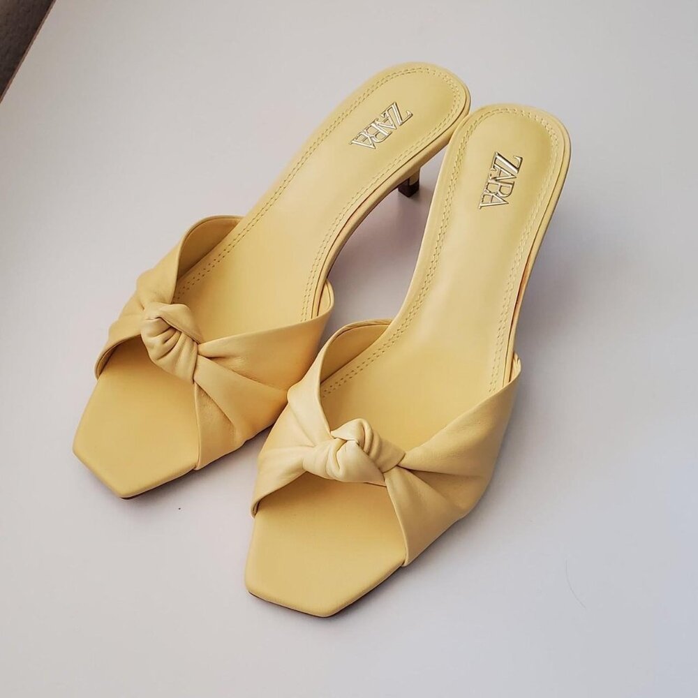 ZARA KNOTTED HEELED LEATHER SANDALS in Yellow size 7.5-8 US